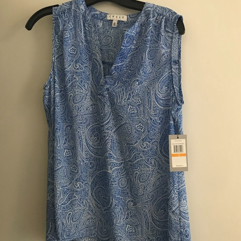 Chaus New York Blue Sleeveless v neck
